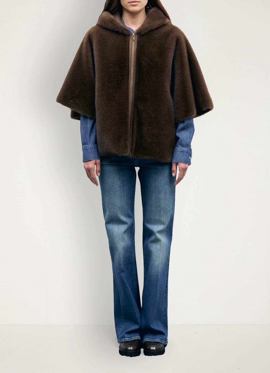 Gerard Darel Amel jas van imitatiebont  - voorkant 6 donkerbruin