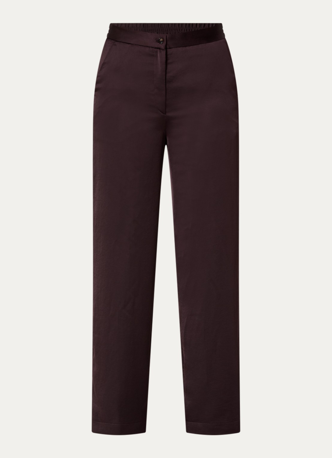 Gerard Darel Amelya mid waist straight fit broek van satijn - voorkant donkerbruin