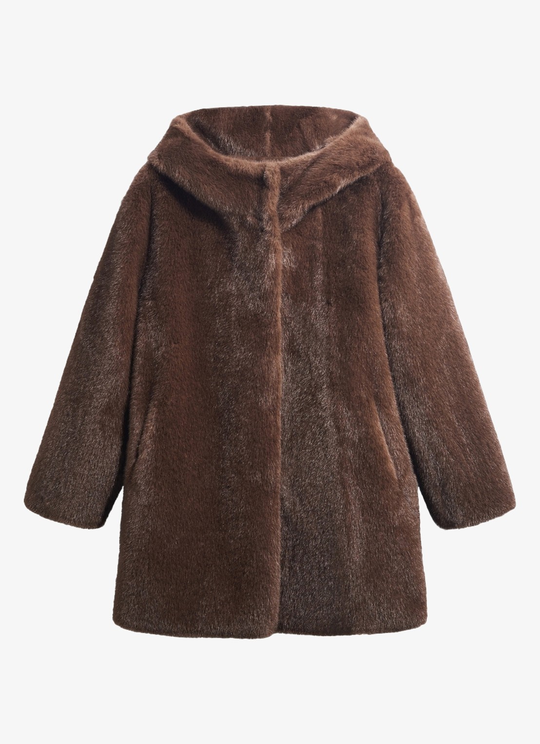 Gerard Darel Amy jas van imitatiebont met capuchon - voorkant 3 naturel