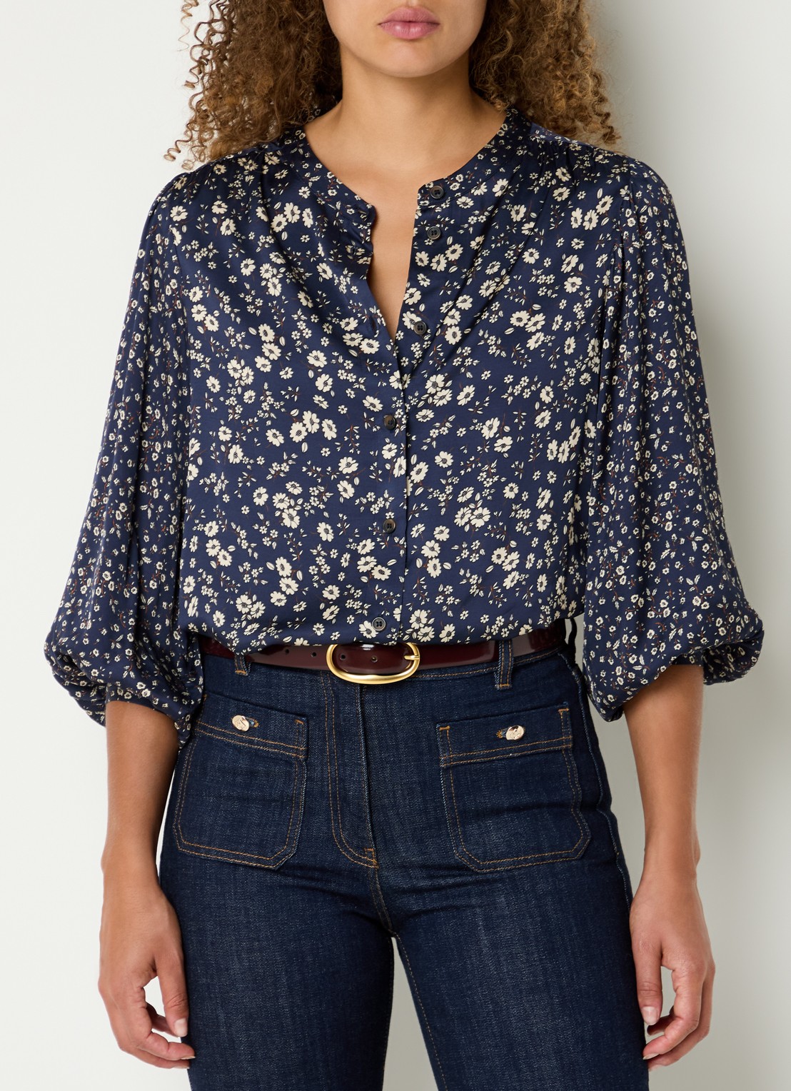 Gerard Darel Anaelle blouse met bloemenprint - detail donkerblauw