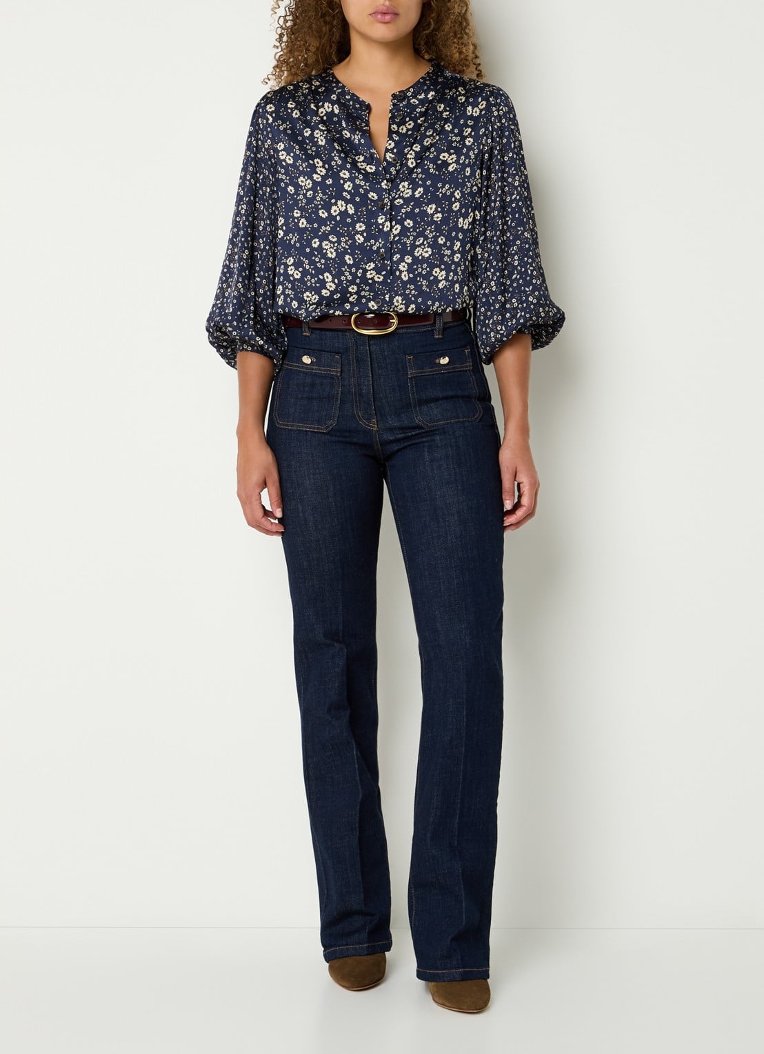 Gerard Darel Anaelle blouse met bloemenprint - voorkant 4 donkerblauw