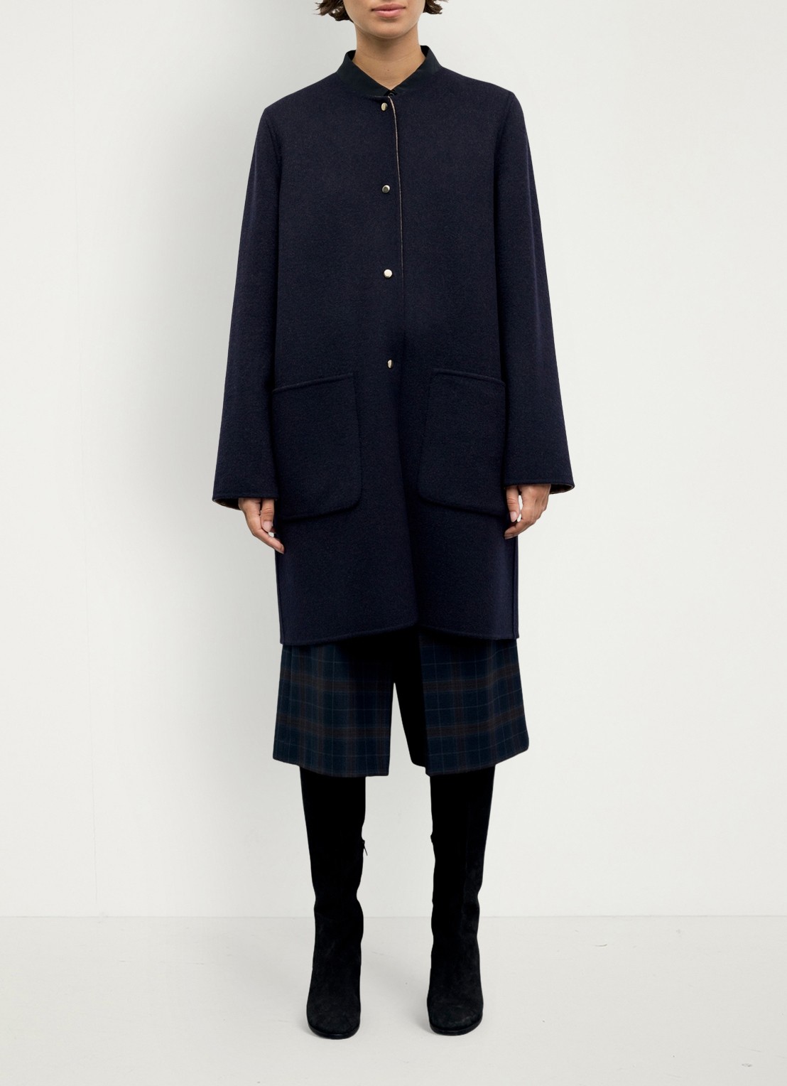Gerard Darel Anai reversible jas van wol met opgestikte zakken - voorkant 3 blauw