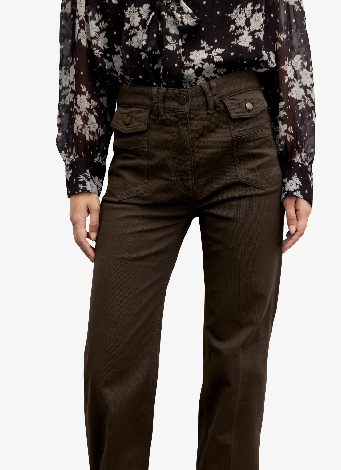 Gerard Darel Anna high waist flared jeans met klepzakken - detail 2 bruin