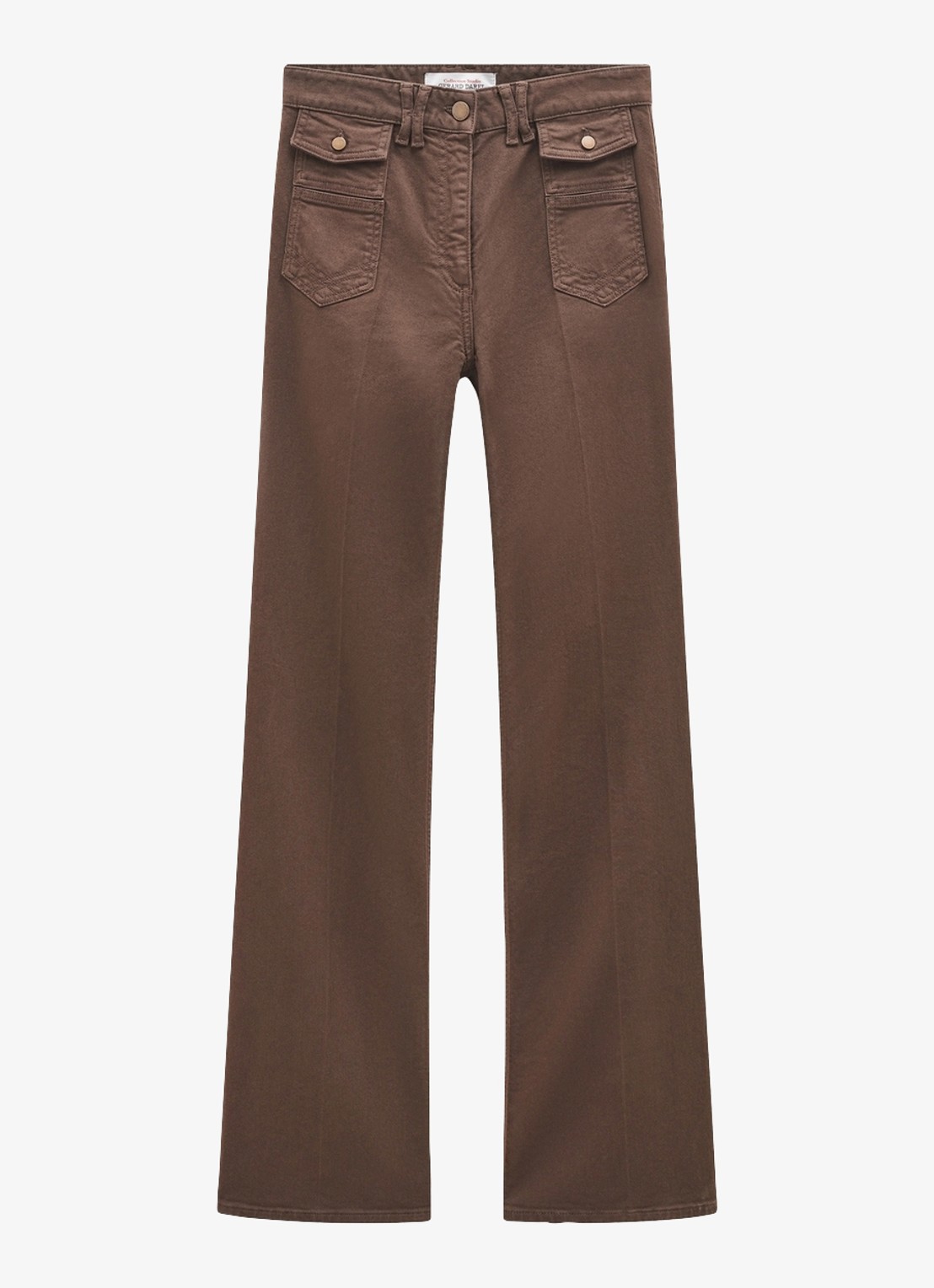Gerard Darel Anna high waist flared jeans met klepzakken - voorkant 4 bruin