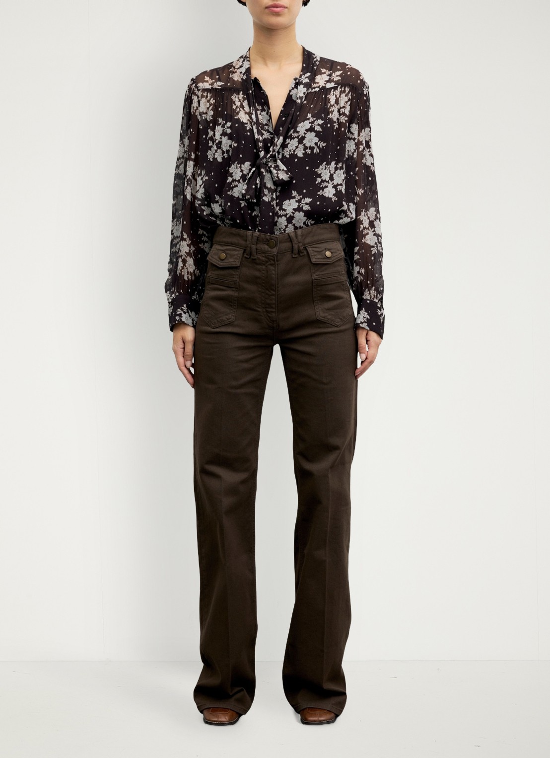 Gerard Darel Anna high waist flared jeans met klepzakken - voorkant 5 bruin
