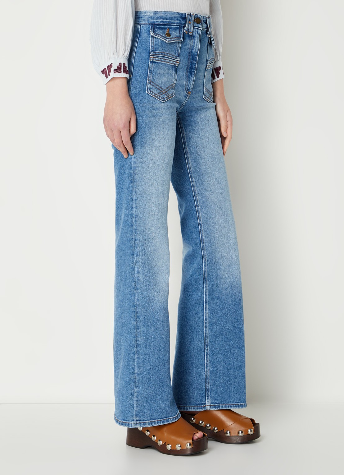 Gerard Darel Anna high waist flared jeans met opgestikte zakken  - detail 5 indigo