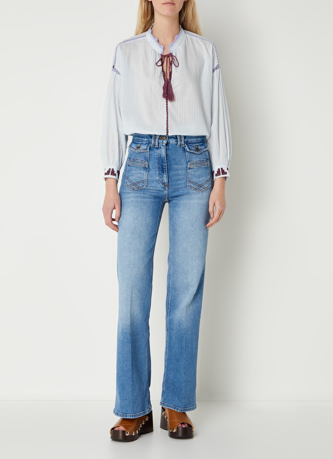 Gerard Darel Anna high waist flared jeans met opgestikte zakken  - voorkant 3 indigo