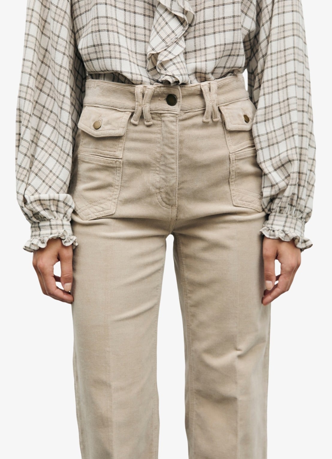 Gerard Darel Anna high waist flared jeans van corduroy - detail 4 beige