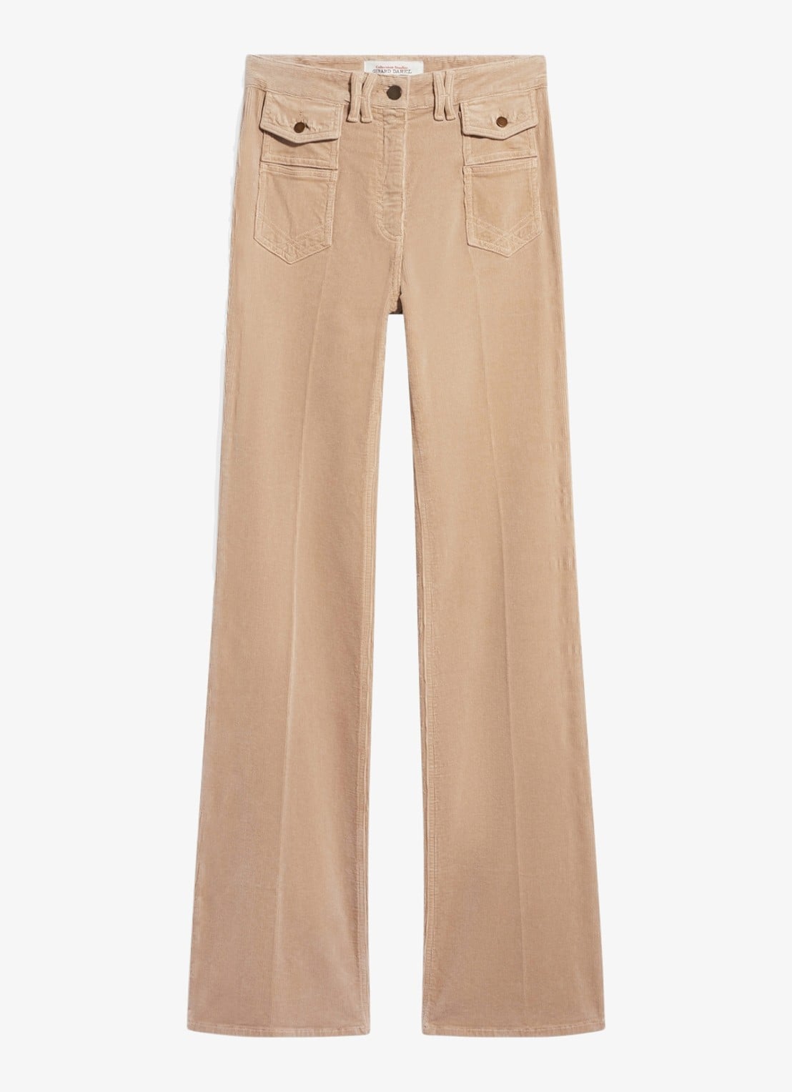 Gerard Darel Anna high waist flared jeans van corduroy - voorkant beige