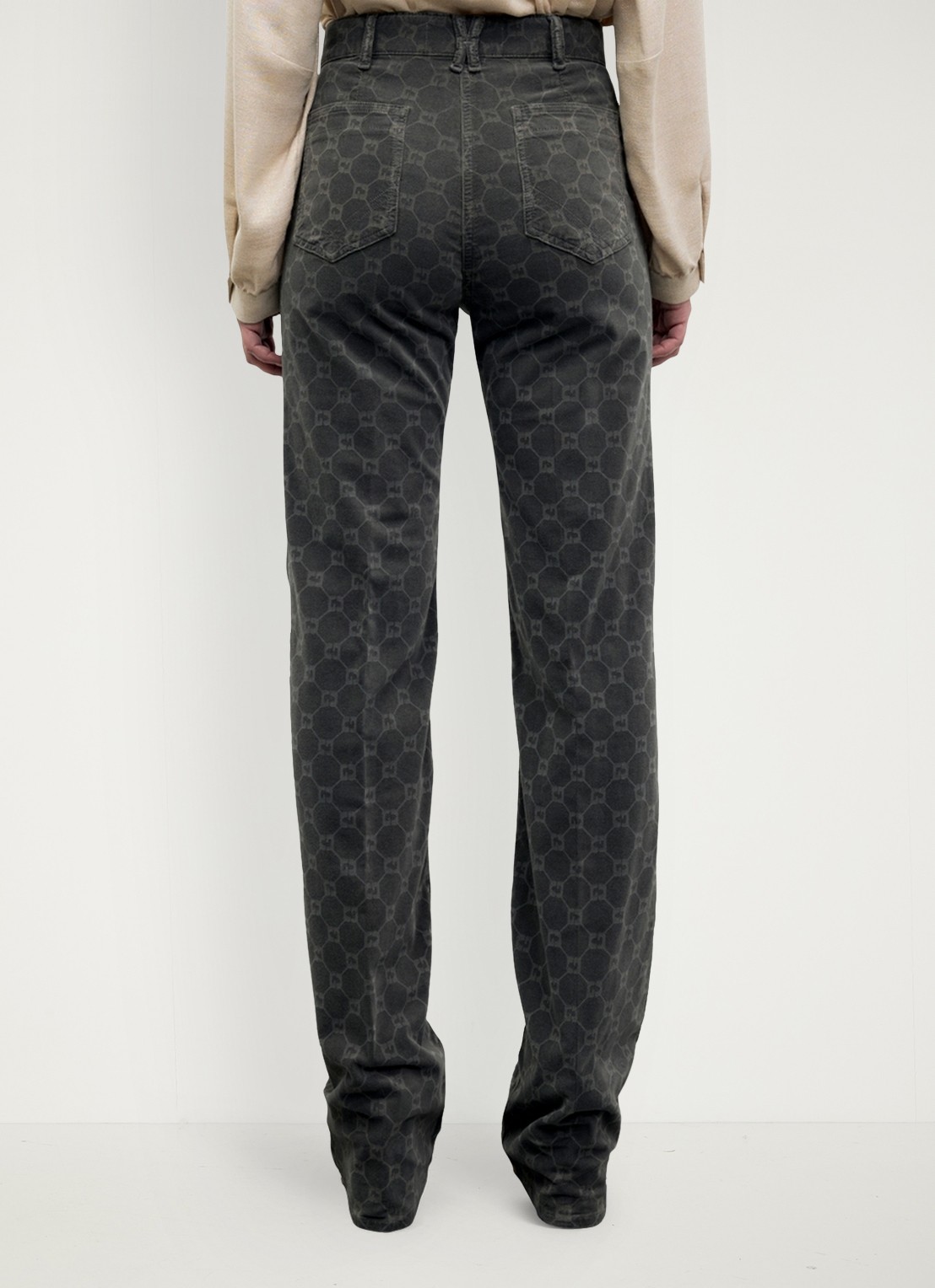 Gerard Darel Anna high waist flared jeans van fluweel met monogram - achterkant antraciet