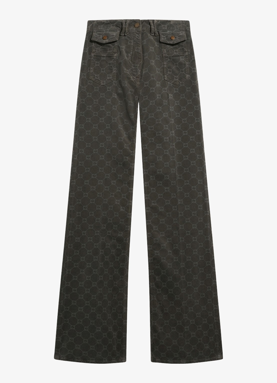 Gerard Darel Anna high waist flared jeans van fluweel met monogram - voorkant 4 antraciet