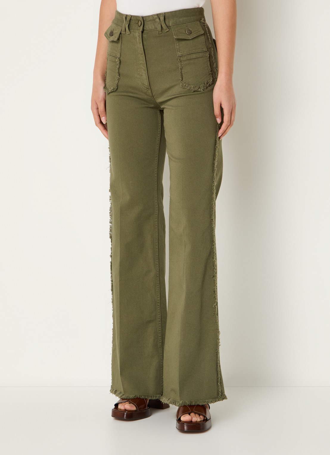 Gerard Darel ANNA high waist straight leg jeans met gekleurde wassing - detail legergroen