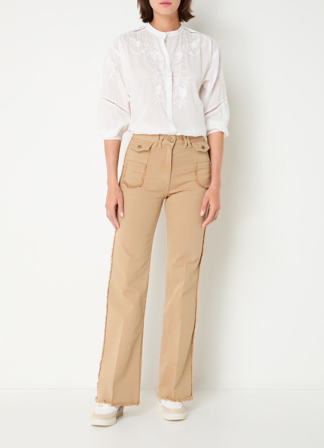 Gerard Darel ANNA high waist straight leg jeans met gekleurde wassing - voorkant 4 zand