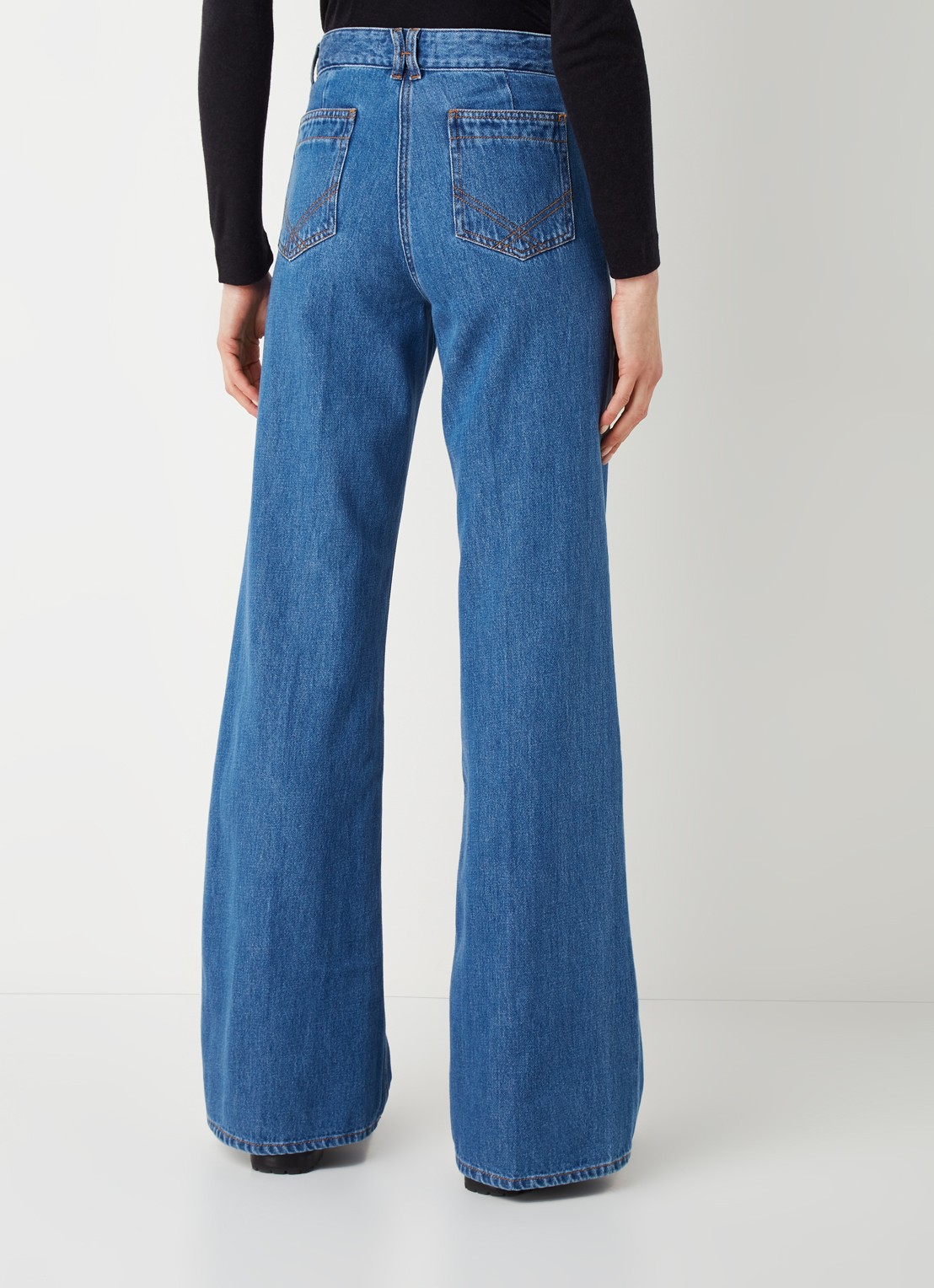 Gerard Darel Anna mid waist wide leg jeans met klepzakken - achterkant 5 indigo