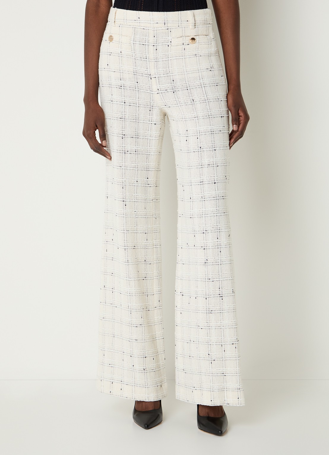 Gerard Darel Ariela mid waist flared fit broek met ruitdessin - detail 4 creme