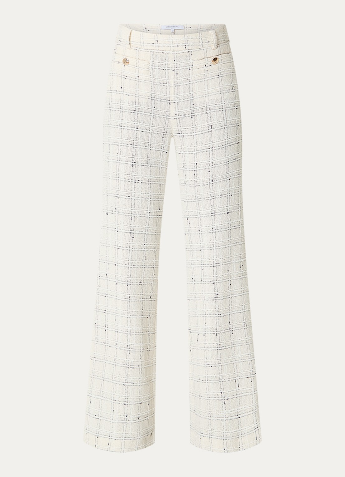Gerard Darel Ariela mid waist flared fit broek met ruitdessin - voorkant 2 creme