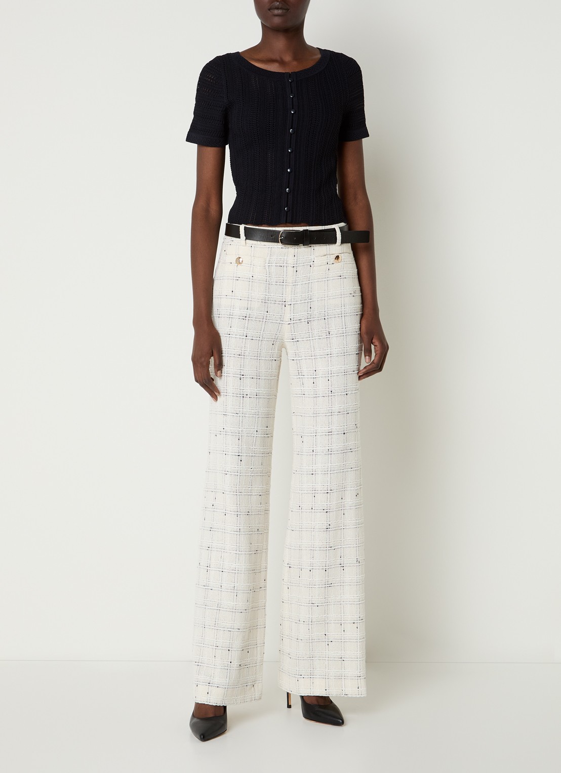 Gerard Darel Ariela mid waist flared fit broek met ruitdessin - voorkant 3 creme