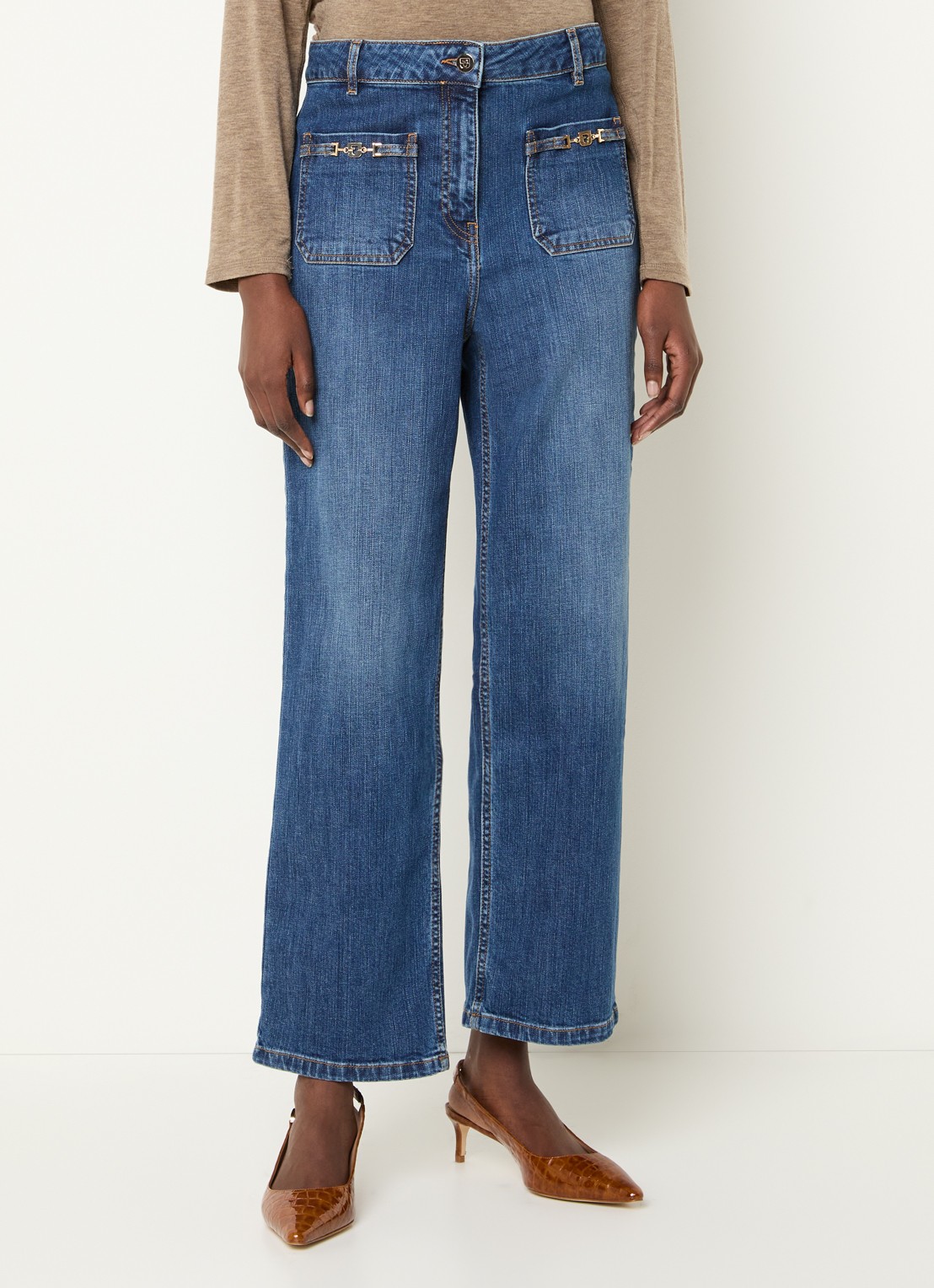 Gerard Darel Arlina high waist wide leg jeans met medium wassing - detail 4 indigo