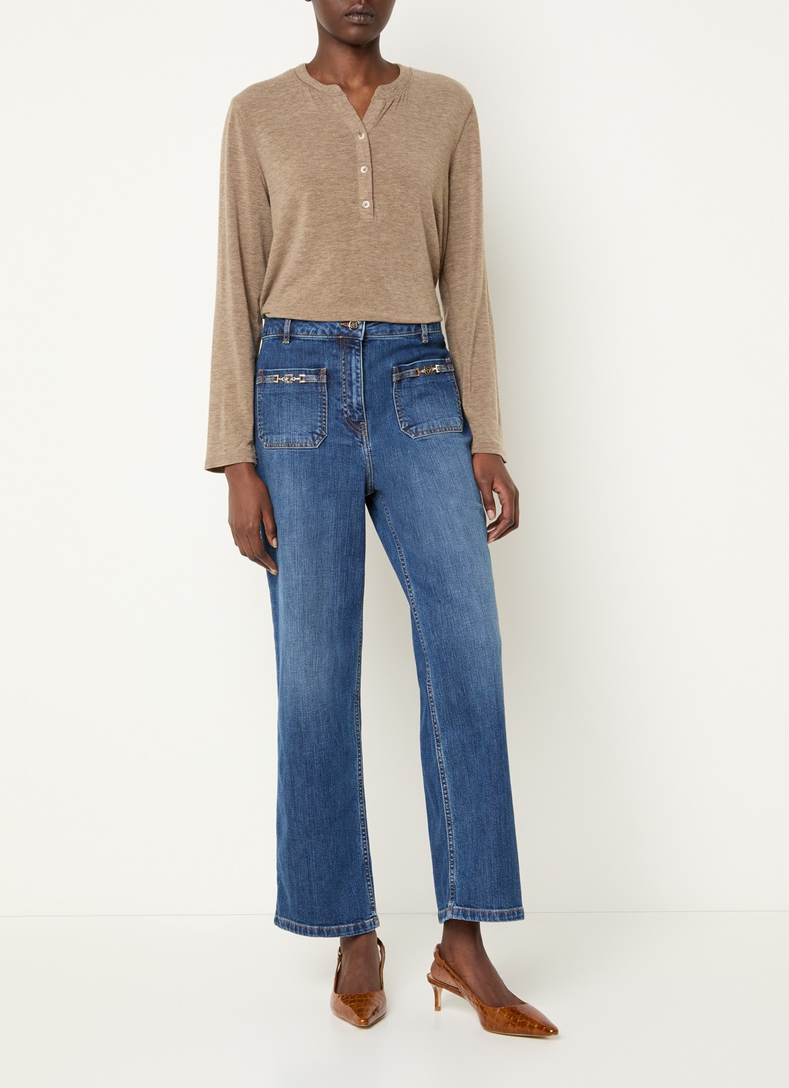 Gerard Darel Arlina high waist wide leg jeans met medium wassing - voorkant 3 indigo