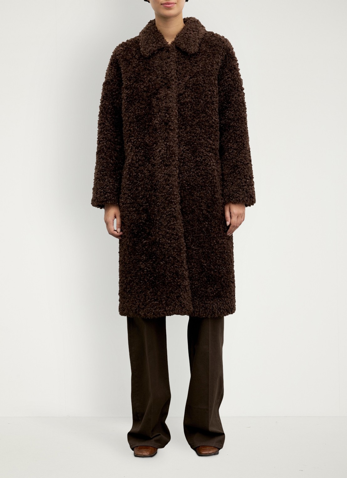 Gerard Darel Asta mantel van teddy - voorkant 4 donkerbruin