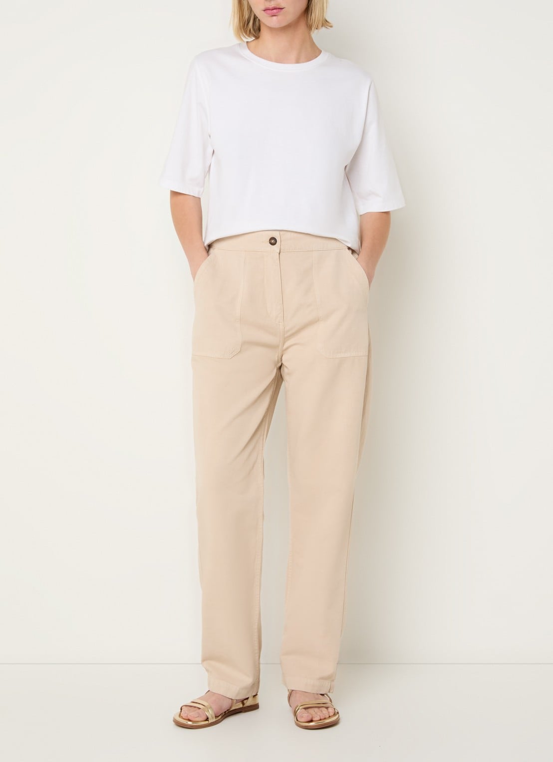 Gerard Darel Audette mid waist pantalon in linnenblend - voorkant 4 beige