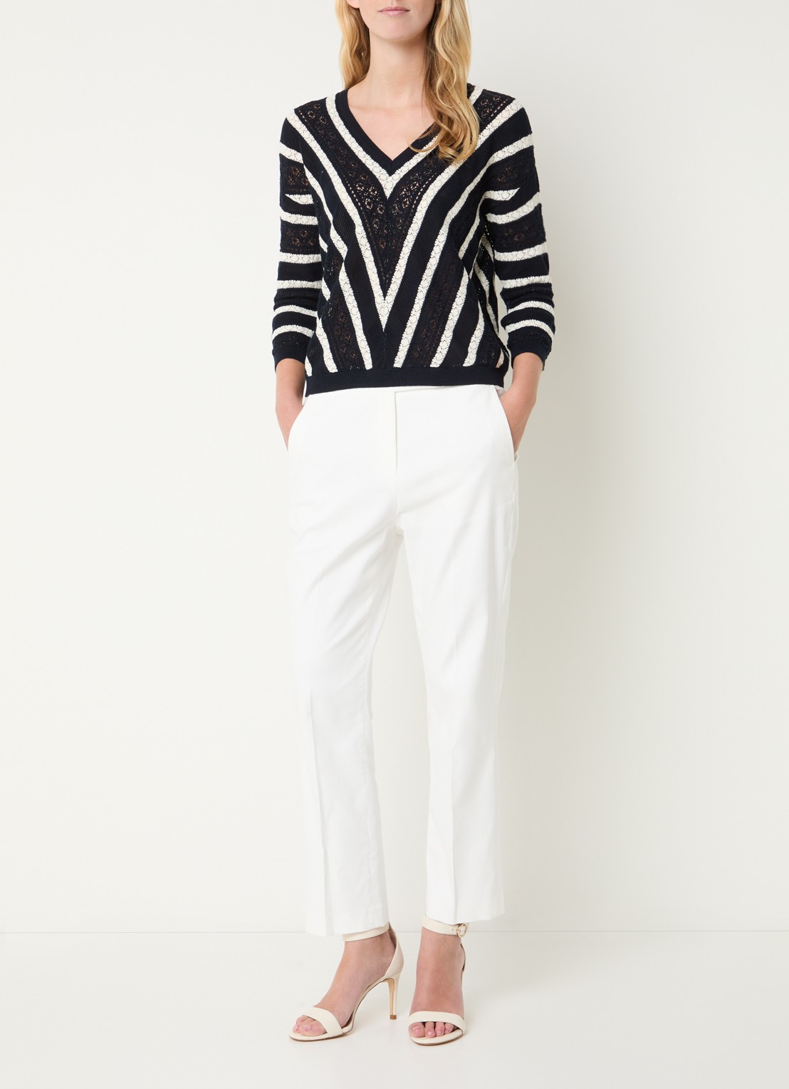 Gerard Darel Auria high waist cropped slim fit pantalon met steekzakken - voorkant 2 gebroken wit