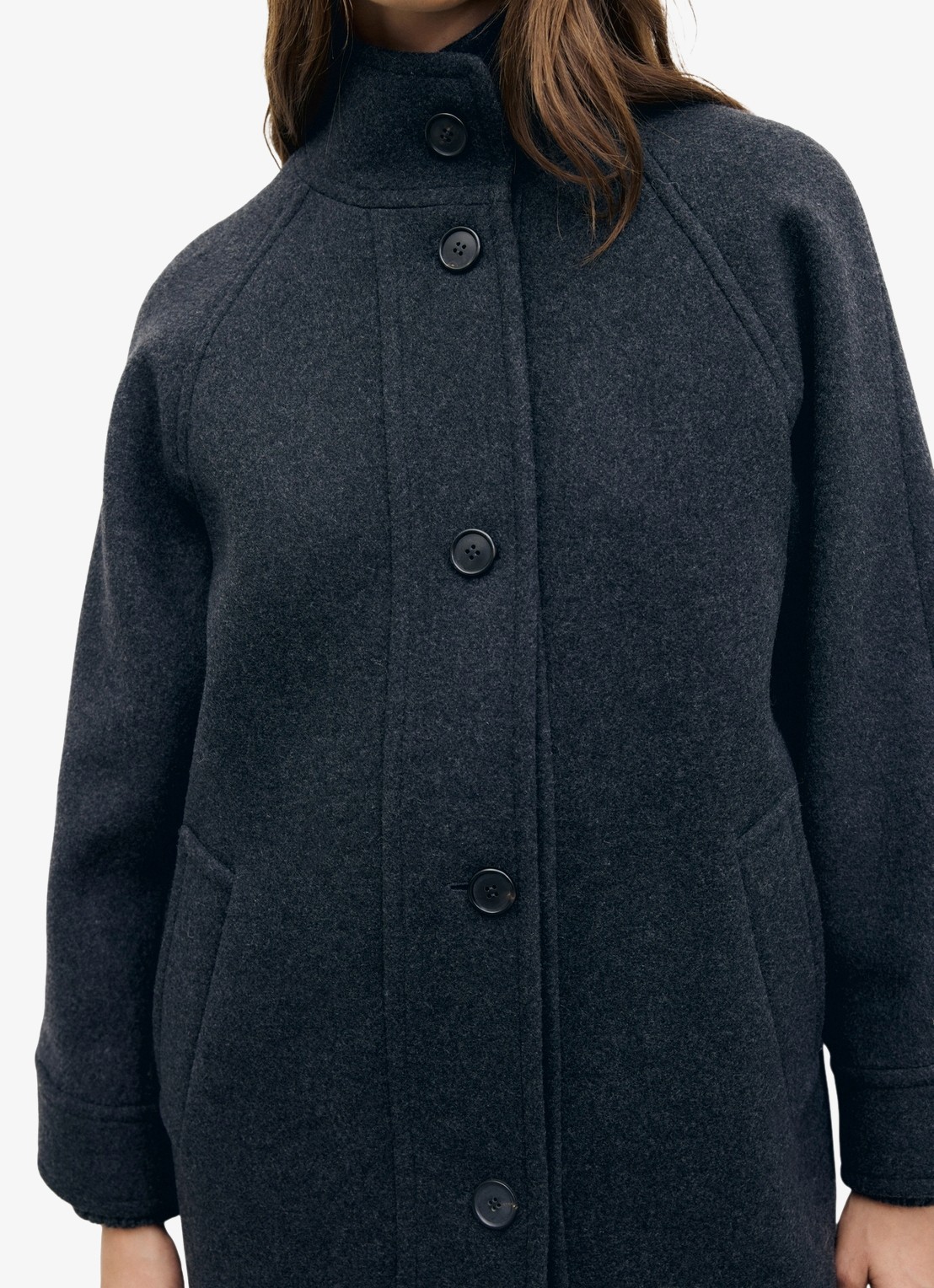 Gerard Darel Avry mantel in wolblend met opstaande kraag - detail 4 antraciet