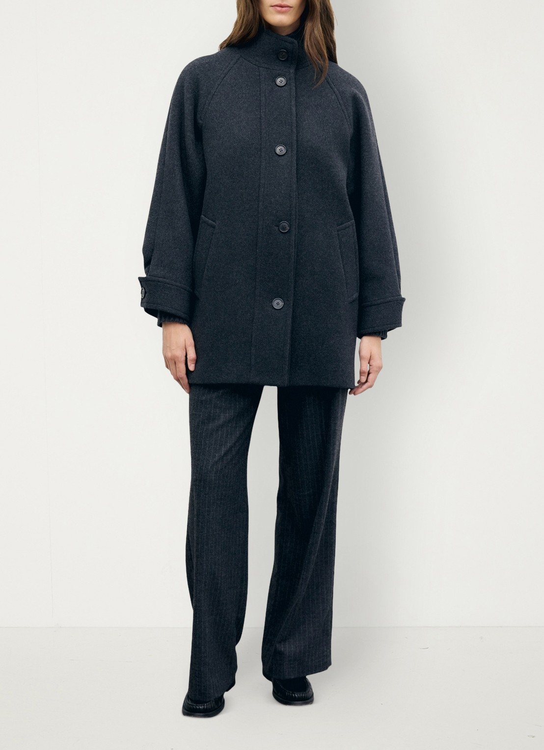 Gerard Darel Avry mantel in wolblend met opstaande kraag - detail 5 antraciet