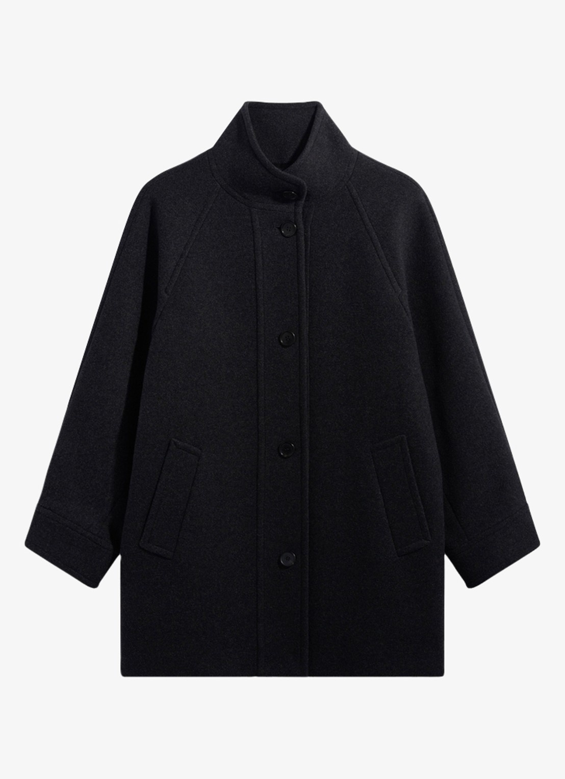 Gerard Darel Avry mantel in wolblend met opstaande kraag - voorkant antraciet