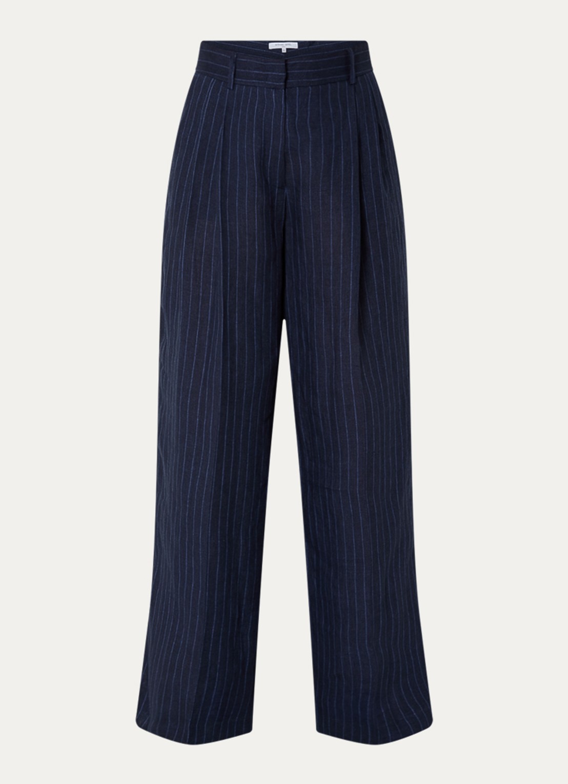 Gerard Darel Ayla high waist wide fit pantalon van linnen met krijtstreep - voorkant 2 blauw