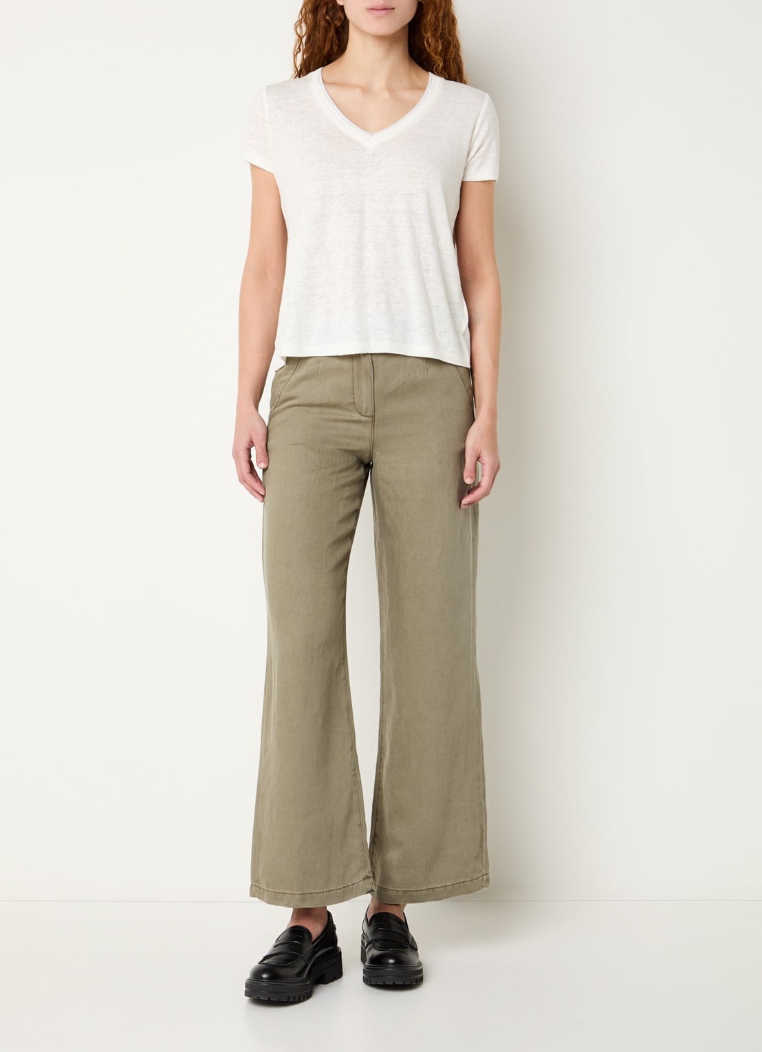 Gerard Darel Azilia high waist wide fit chino met steekzakken - voorkant 2 mosgroen