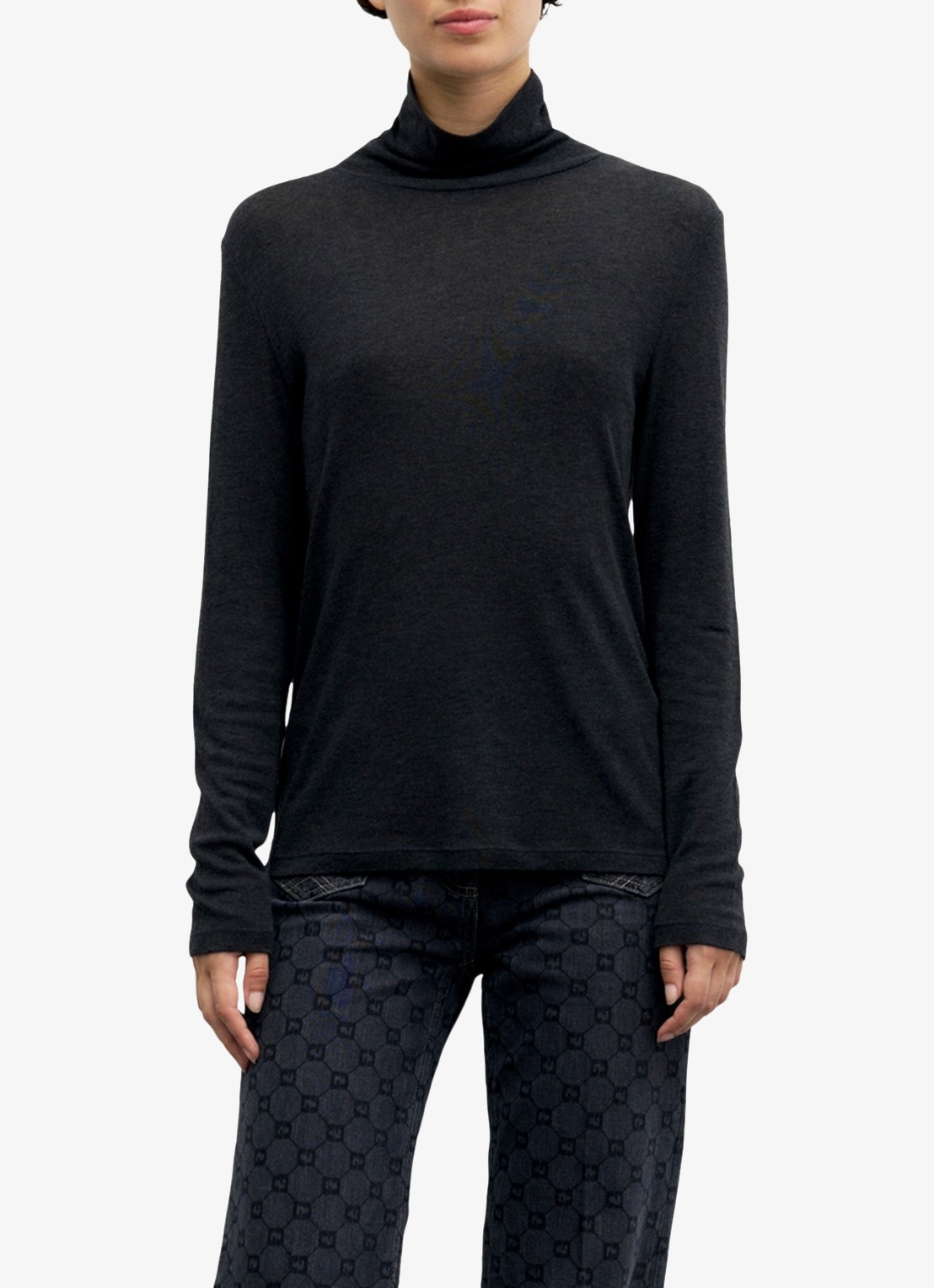 Gerard Darel Becky fijngebreide trui in wolblend met col - detail 4 donkergrijs