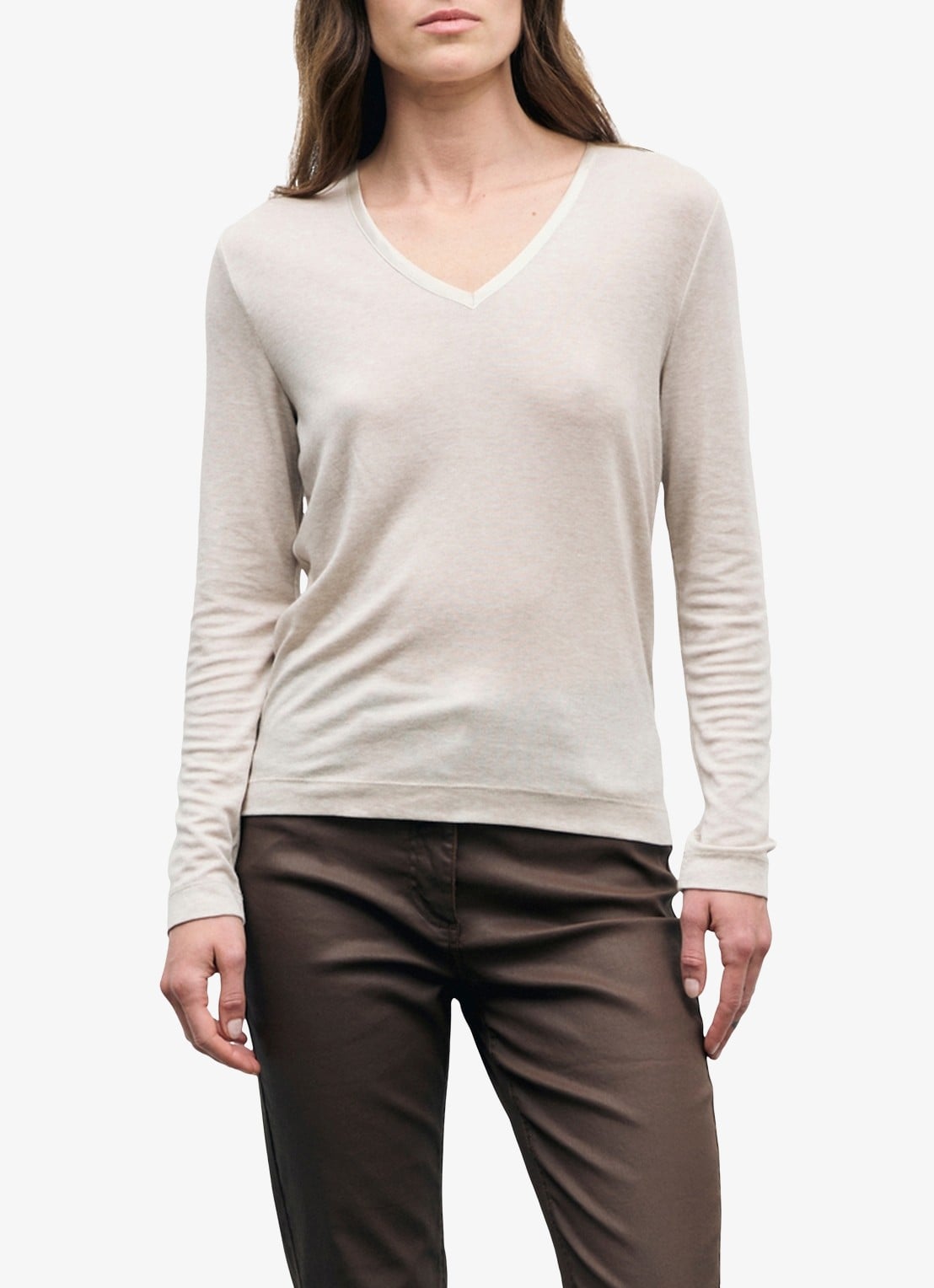 Gerard Darel Belen longsleeve in wolblend met V-hals - detail beige