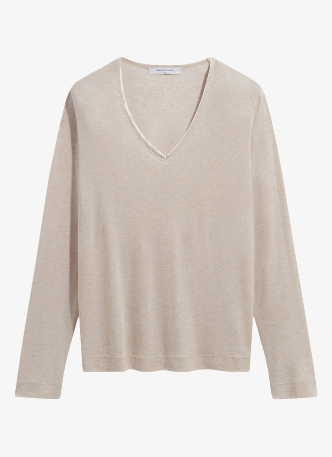 Gerard Darel Belen longsleeve in wolblend met V-hals - voorkant 2 beige