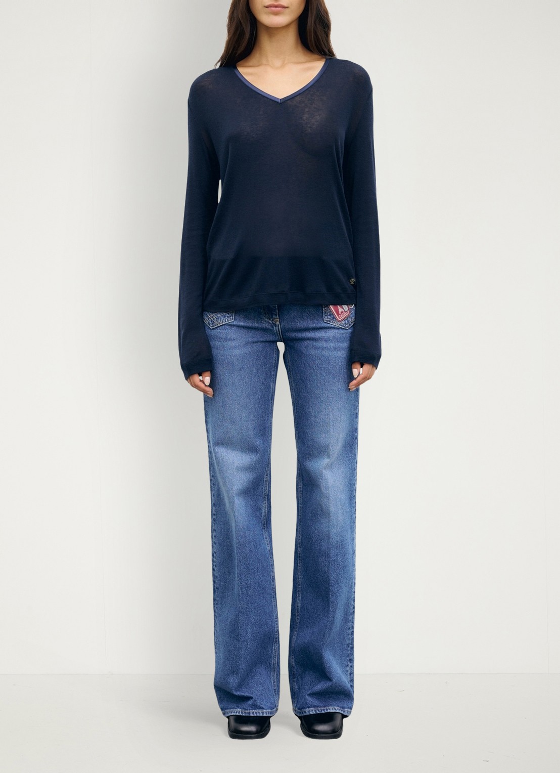 Gerard Darel Belen longsleeve in wolblend met V-hals - voorkant 3 donkerblauw
