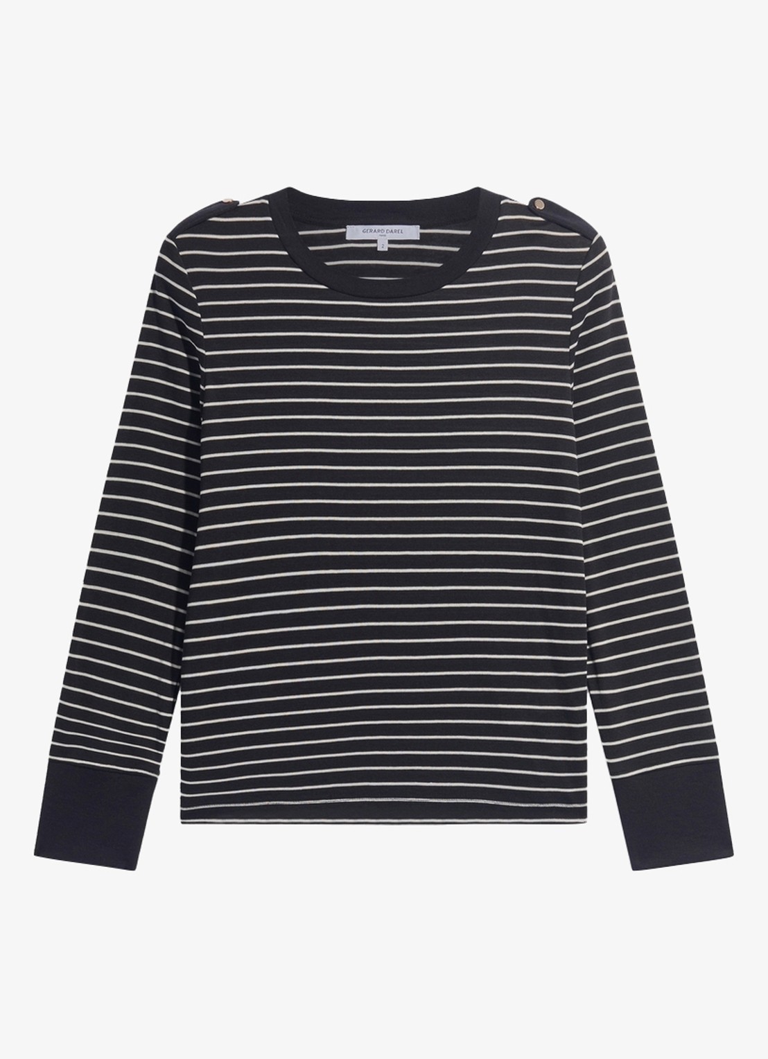 Gerard Darel Belia longsleeve in wolblend met streepprint - voorkant 4 zwart