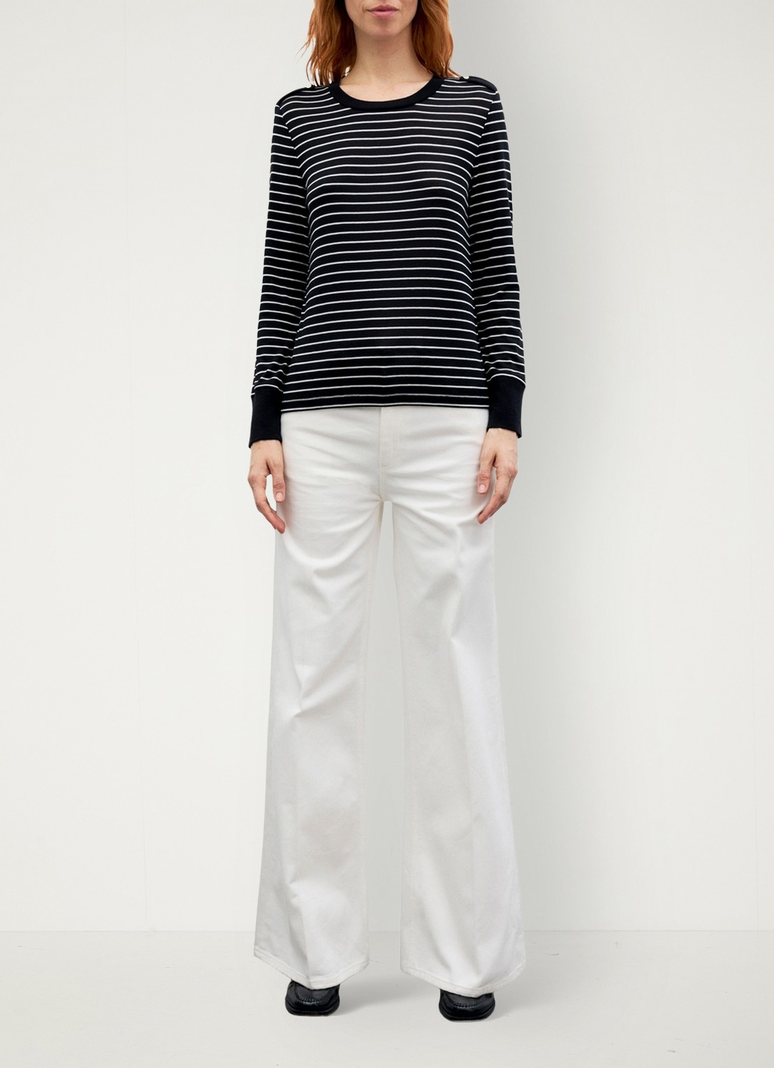 Gerard Darel Belia longsleeve in wolblend met streepprint - voorkant 5 zwart