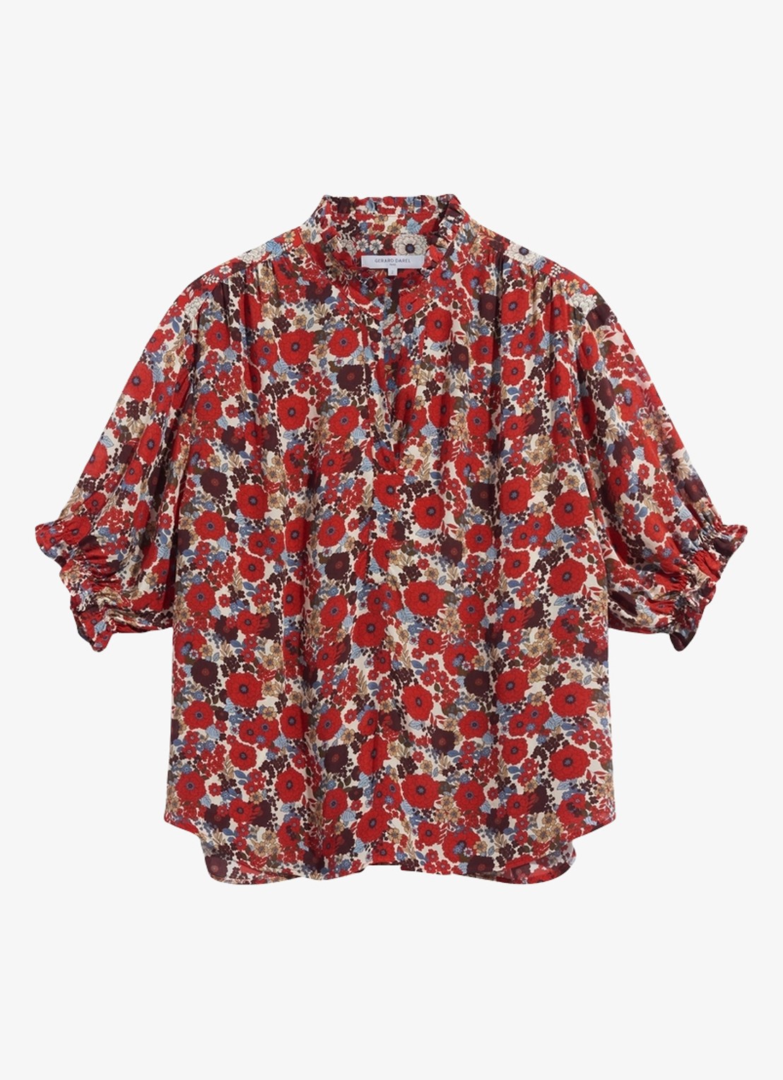 Gerard Darel Blouse met bloemenprint en ruches - voorkant rood