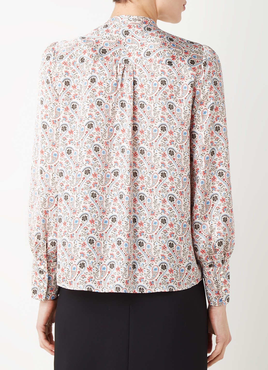 Gerard Darel Calicia blouse met paisley dessin en strikkraag - achterkant 4 blauw