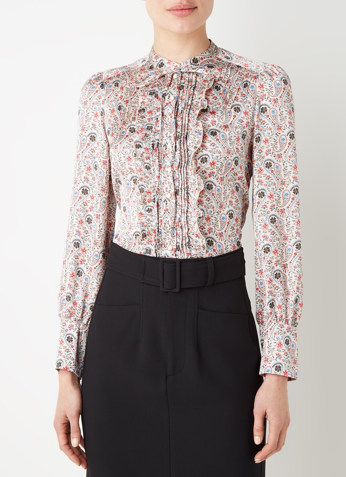 Gerard Darel Calicia blouse met paisley dessin en strikkraag - detail blauw