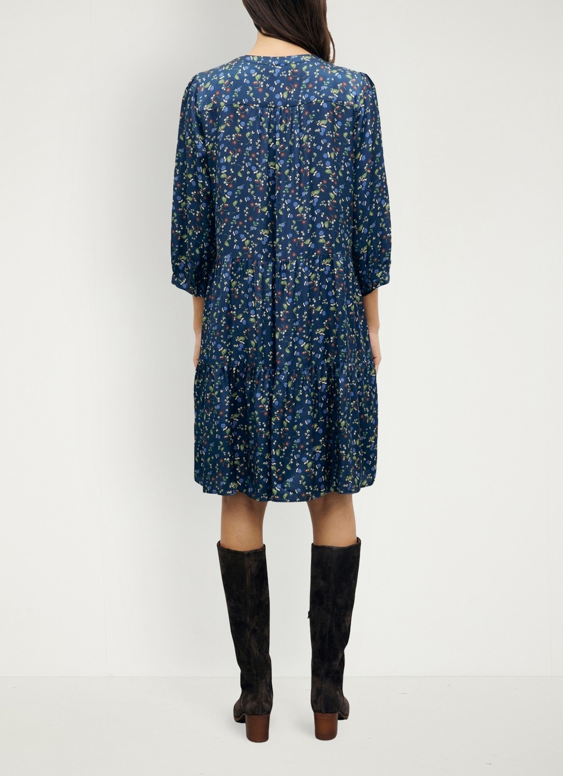 Gerard Darel Caly midi jurk met bloemenprint - achterkant 3 blauw