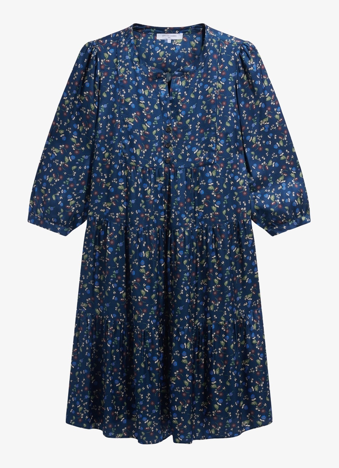 Gerard Darel Caly midi jurk met bloemenprint - voorkant blauw