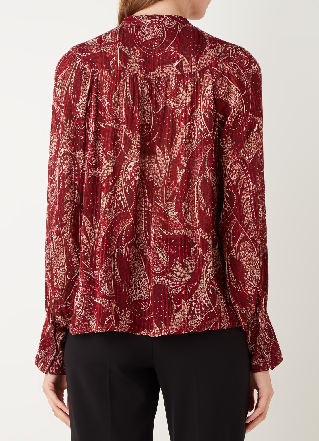 Gerard Darel Camil semi-transparante blouse met paisley dessin - achterkant 4 donkerrood