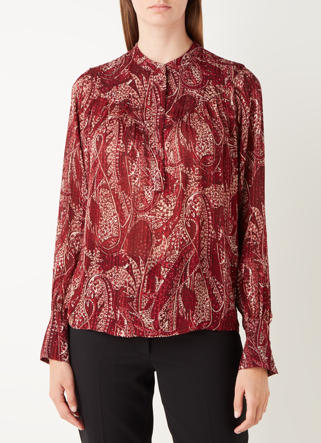 Gerard Darel Camil semi-transparante blouse met paisley dessin - detail 3 donkerrood
