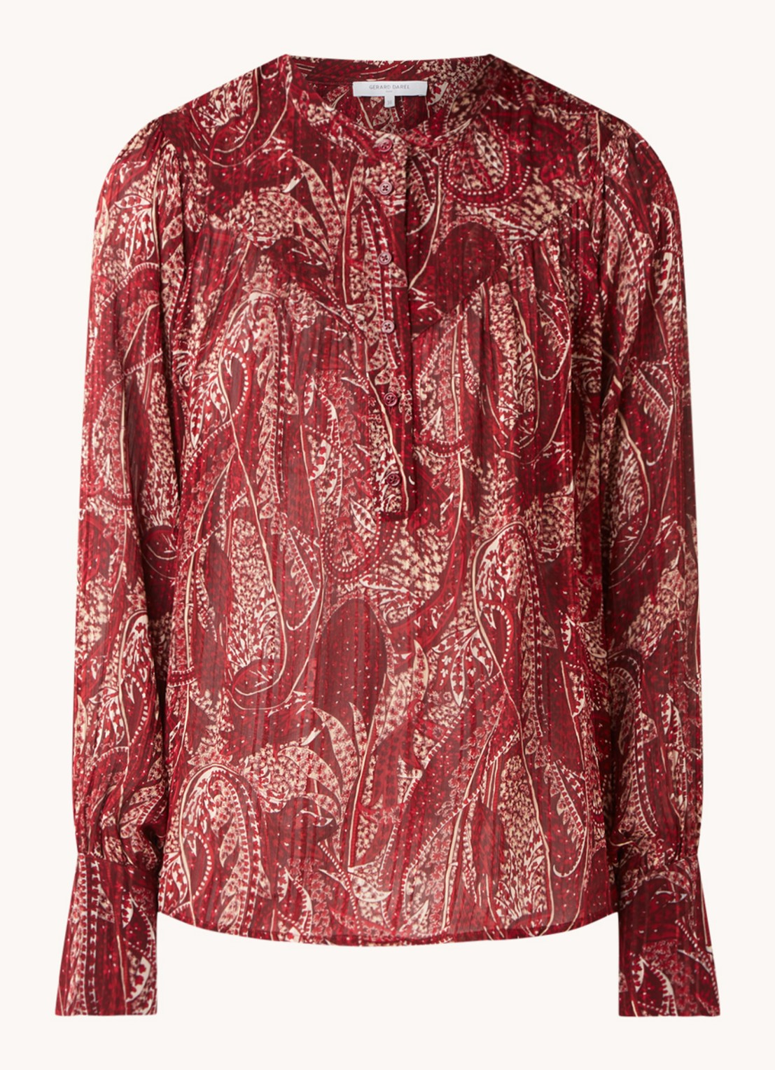 Gerard Darel Camil semi-transparante blouse met paisley dessin - voorkant donkerrood
