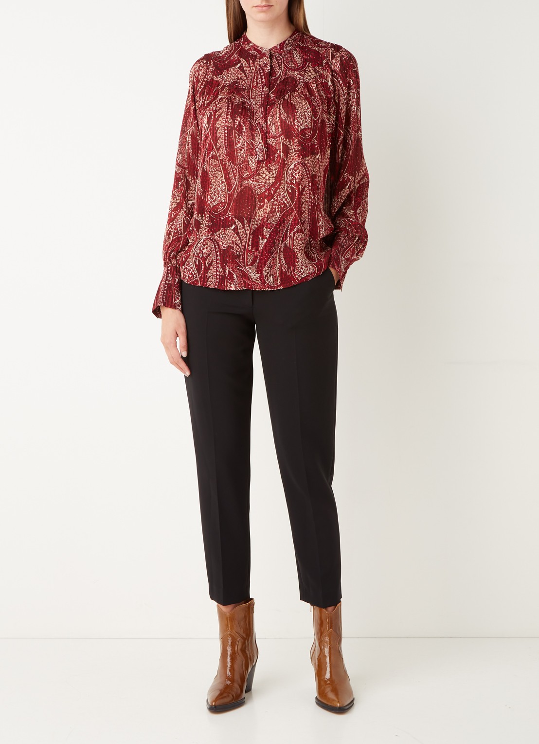 Gerard Darel Camil semi-transparante blouse met paisley dessin - voorkant 2 donkerrood