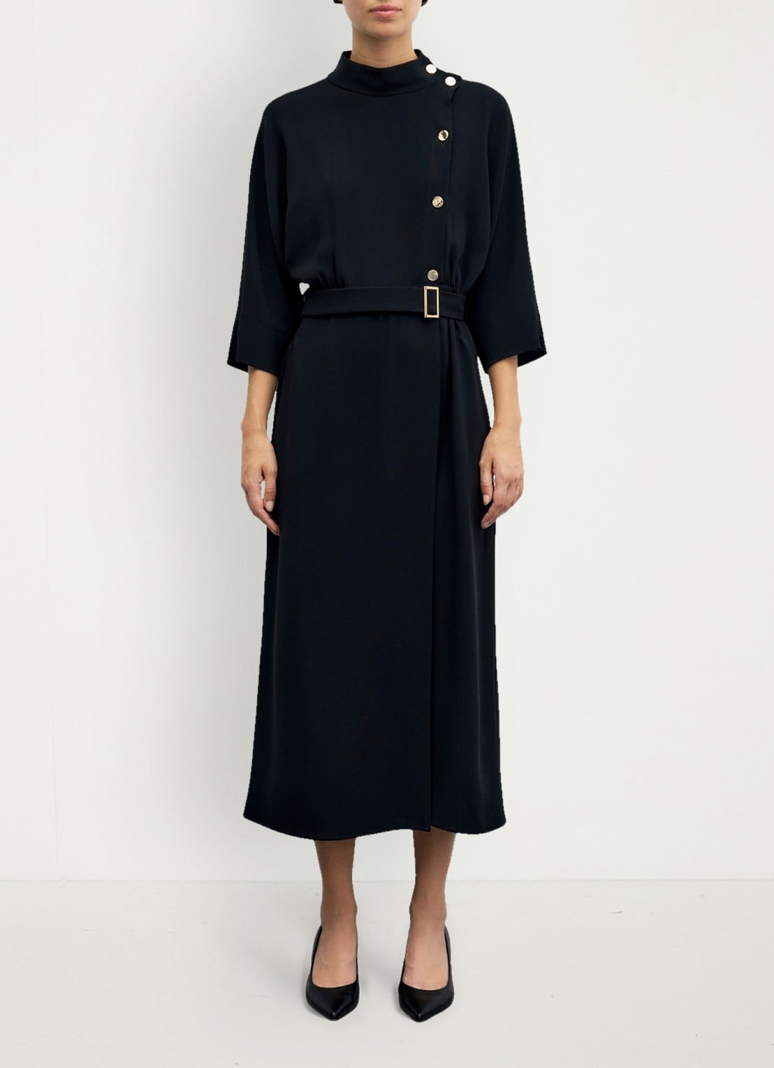 Gerard Darel Capu midi jurk met ceintuur - voorkant 2 zwart
