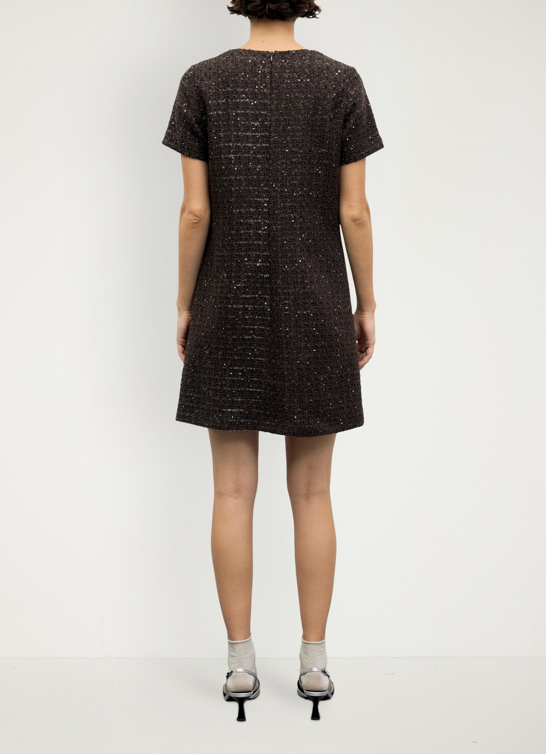 Gerard Darel Cary mini jurk in wolblend met tweed-look - achterkant 3 bruin