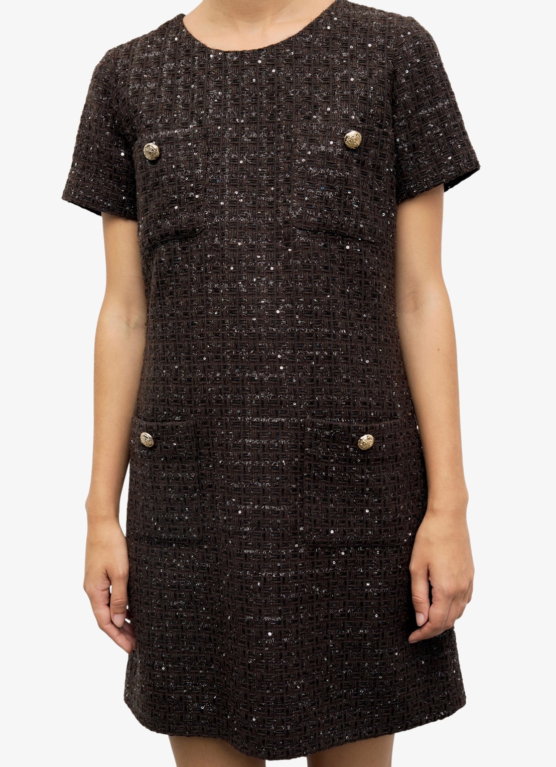 Gerard Darel Cary mini jurk in wolblend met tweed-look - detail 2 bruin