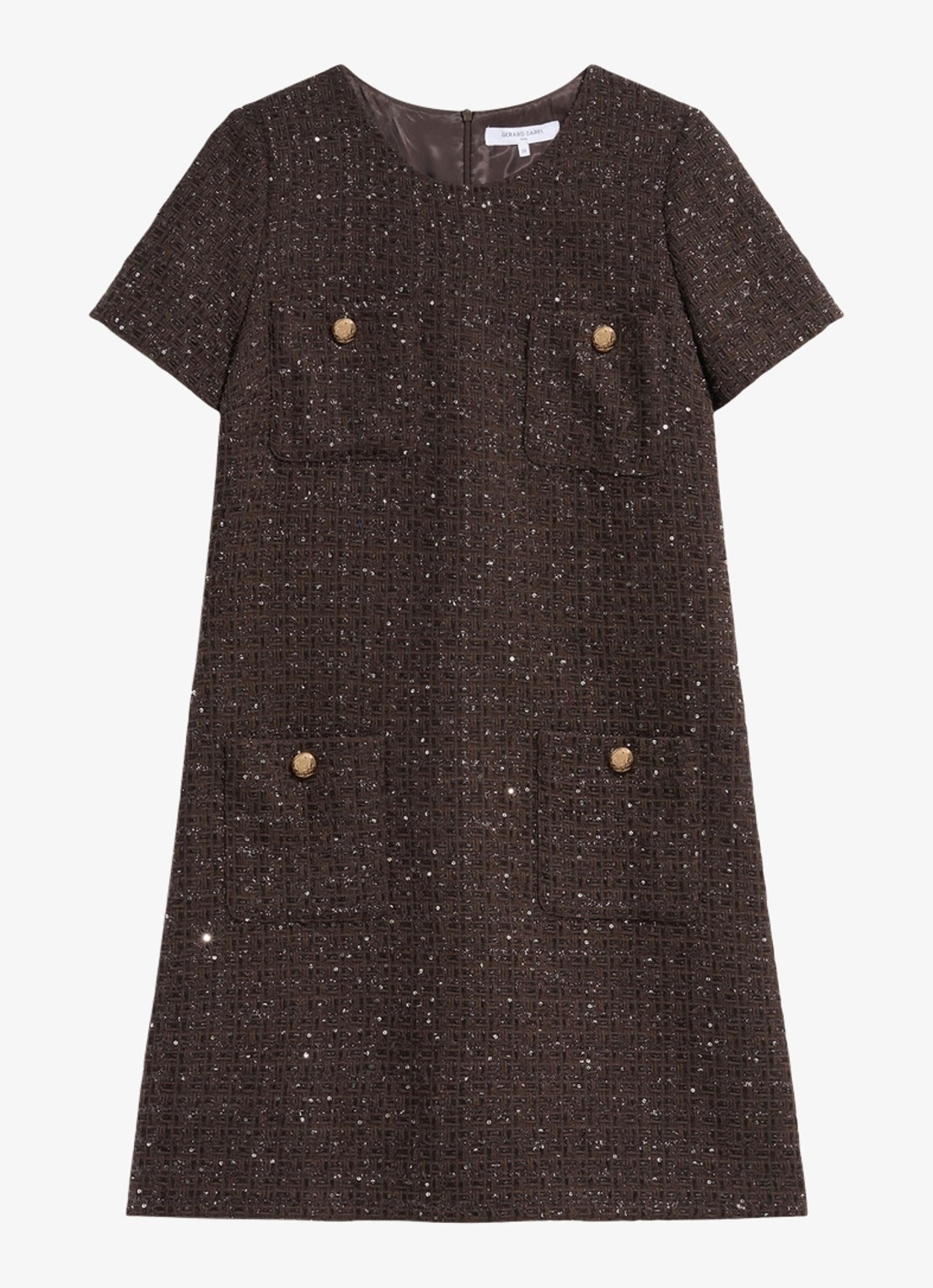 Gerard Darel Cary mini jurk in wolblend met tweed-look - voorkant 4 bruin